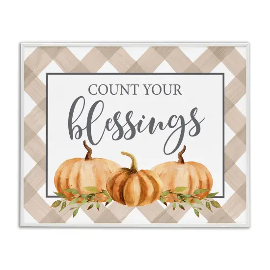 Count Your Blessings Thankful Pumpkin Tartan Design Framed Giclee Art Black {7}