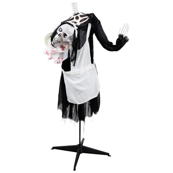 Northlight LED Lighted and Animated Skeleton Maid Head-in-Hand Halloween Figure - 57" Black {4}
