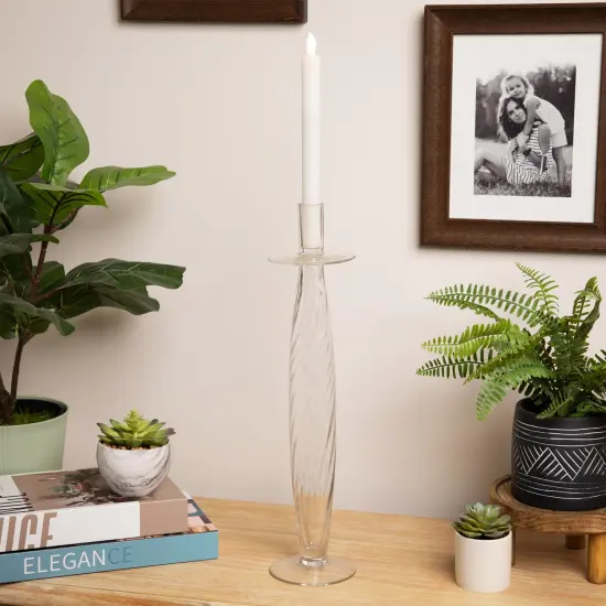 Northlight Transparent Swirled Glass Taper Candle Holder - 17.5" Clear {1}