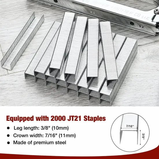 JT27 Light Duty Staple Gun Kit, Thin Wire Stapler with 2000 Pieces JT21 3/8" Staples, Lightweight Chromed-Steel Housing {2}