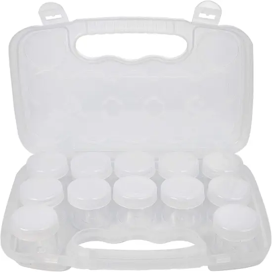 The Beadsmith Personality Case - Clear Storage Organizer Box, 8 x 8.5 x 1.75 inches - Includes 12 Small Containers with lids &ndash; 1.5 x 1.5 inches, Molded Case with Built-In Handle {1}