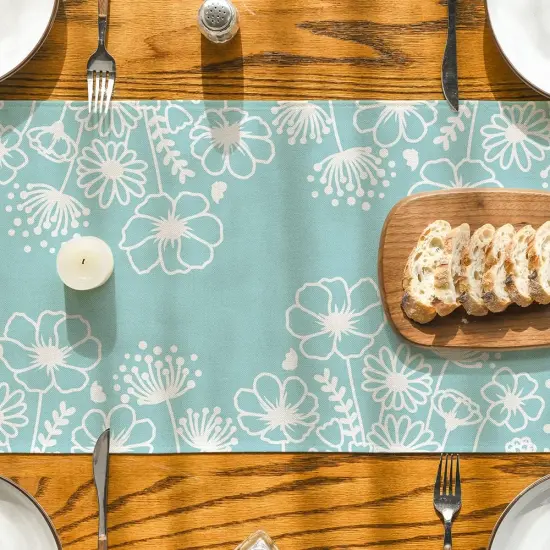 Blue Bloom Flowers Butterfly Spring Table Runner, Seasonal Holiday Kitchen Dining Table Decoration for Home Party Indoor 13x72 Inch {3}