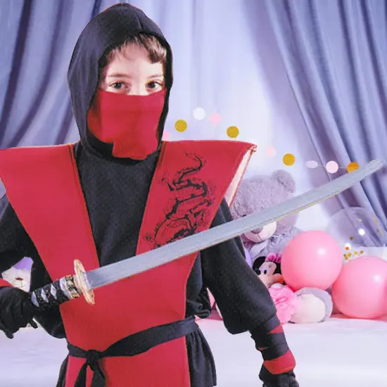 Ninja Complete Red Costume for Kids with Mask and Full Warrior Set {2}