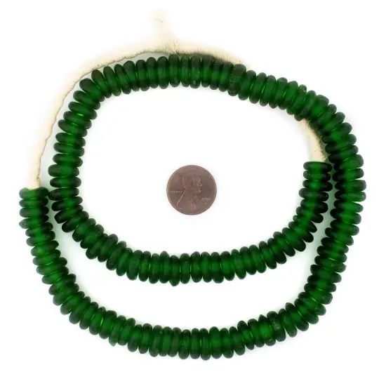 The Bead Chest African Disk Recycled Glass Beads - Full Strand of Eco-Friendly Ghanaian Rondelle Beads (Green) {2}
