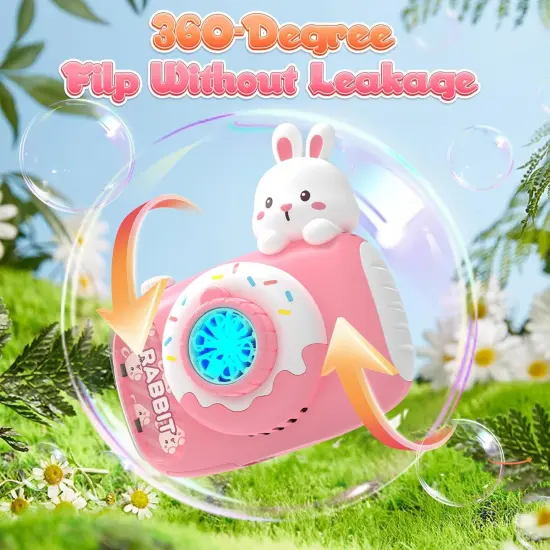 Easter Bunny Bubble Machine for Toddlers, Kids Bubble Camera, Automatic Bubble Blower with Lights & Music, Hanging Strap, 2 Bubble Bottles,10 Refill Packs - Outdoor Party Easter Basket Gift {5}