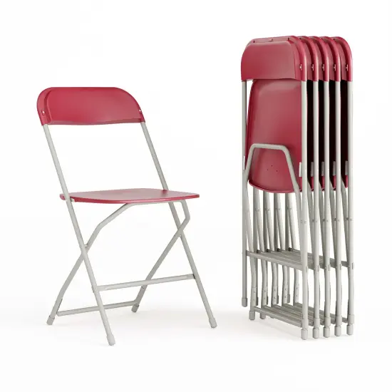Emma and Oliver Set of 6 Stackable Folding Plastic Chairs - 650 LB Weight Capacity Red {2}