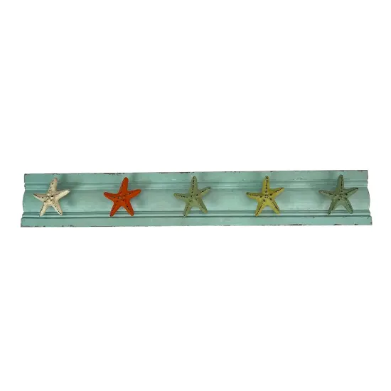 Charming Cast Iron Starfish Wall Hook Rack &ndash; 31.5 Inch Wooden Backing {1}
