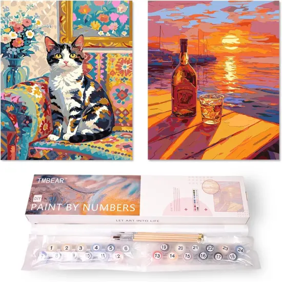 Paint by Numbers Kit for Adults Beginners,16" Wx20 L 2 Pack Canvas for Painting Kits for Adults in Colorful Box-Cat Allure and Sunset Glow {1}