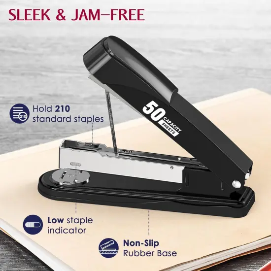 Metal Stapler Heavy Duty 50 Sheet Capacity with 1750 Staples and Staple Remover, Full Strip Staplers for Desk, No Jam, Non-Slip Office Stapler with Staples for Office & Classroom, Black {4}