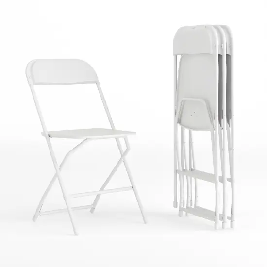 Emma and Oliver Plastic Folding Chair - 4 Pack 650LB Weight Capacity White {2}