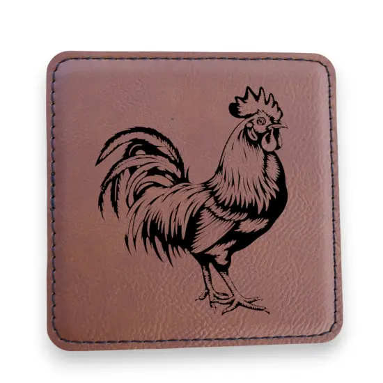 Coaster - Chicken - SET OF 2 - Leather or Stitched Cork Rawhide {1}