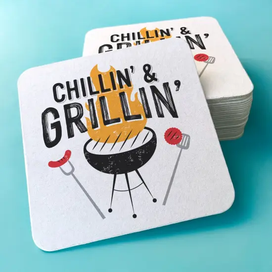 Big Dot of Happiness 25 Ct Chillin & Grillin Drink Coasters, 4-Inch Disposable Square Paper Coasters for Summer BBQ Picnic Birthday Party {4}
