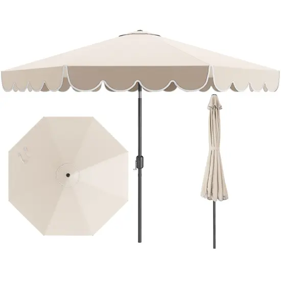 Costway 10 FT Patio Umbrella with Crank Tilt Adjustment Ruffles Vented Top 8 Ribs Beige/Brown/Gray/Blue/Red {7}