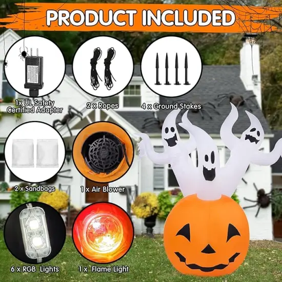 Halloween Inflatables Pumpkin Ghost Outdoor Decorations 6ft Giant Blow Up Three Ghost {4}