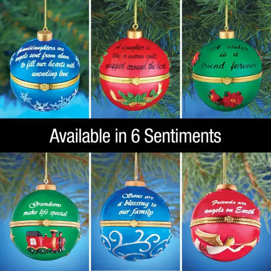 Collections Etc Holiday Sentiment Trinket Ornaments with Heartwarming Quote and Gold Hanger - Compartment Inside for Small Gift {4}