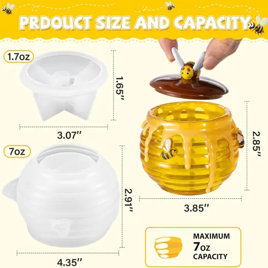 LET&rsquo;S Resin Honey Jar Resin Molds Silicone, Large Resin Jar Molds with Lid and Bee, Honeycomb Shape Jar Molds for Epoxy Resin Casting Craft, Container Pot,Candle Holder,Party Favors,Christmas Gifts {2}