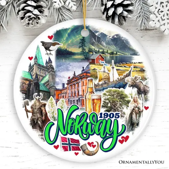 Charming Norway Ornament, Scandinavian Fjord Landmarks Christmas Gift and Oslo Souvenir {2}