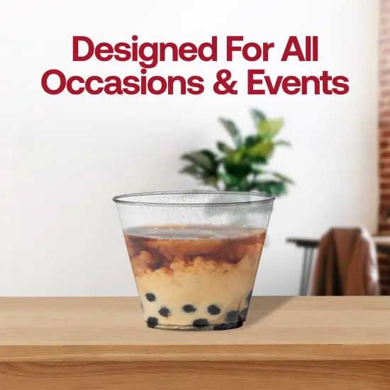 Clear with Silver Glitter Round Disposable Plastic Party Cups - 9 oz. (240 Cups) {6}