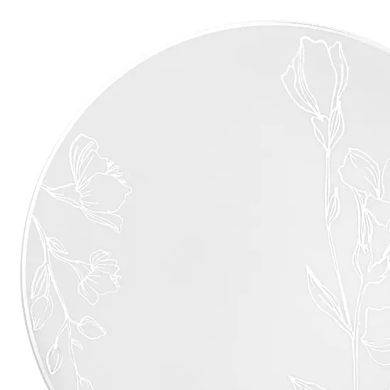 White with Silver Antique Floral Round Disposable Plastic Appetizer/Salad Plates - 7.5" (120 Plates) {1}
