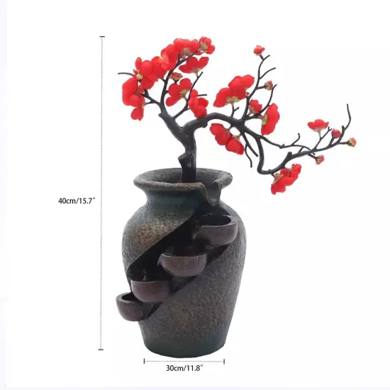 FengShui Flower Vase Waterfall Fountain Indoor Water Fountain Tabletop Decor {5}