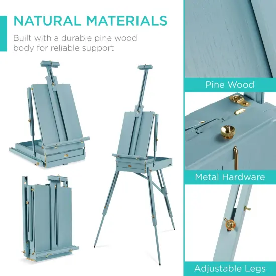 Best Choice Products French Easel, 32pc Beginners Kit Portable Wooden Adjustable Tripodw/ Paint Supplies Blue {6}