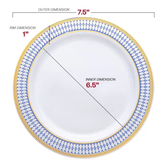 White with Blue and Gold Chord Rim Plastic Appetizer/Salad Plates - 7.5" (120 Plates) {3}