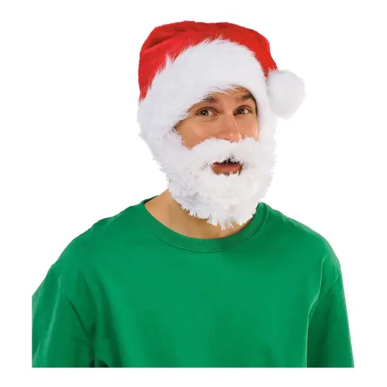 Santa Hat With Attached Beard Christmas Fun Dress Up {1}
