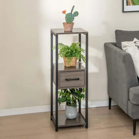 Costway 1/2 Pack 3 Tier Tall Metal Plant Stand Indoor Plant Table with Drawer Anti-tipping Devices {2}