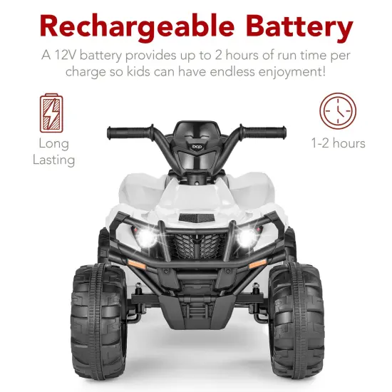 Best Choice Products 12V Kids Ride-On ATV Quad w/ Bluetooth, 2.4mph Max, Treaded Tires, LED Lights, Radio White {5}