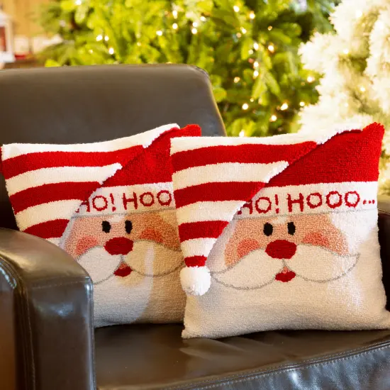 Set of 2 13.98"L Hooked 3D Snowman/Santa Pillows 2pk Santa {2}