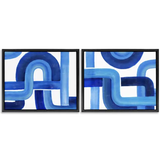 Stupell Industries Woven Blue Geometric Lines Framed Floater Canvas Wall Art Black Floater Frame {7}