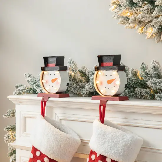 Set of 2 Marquee LED Tree/Snowman Head Stocking Holder Set of 2-"Snowman" {1}