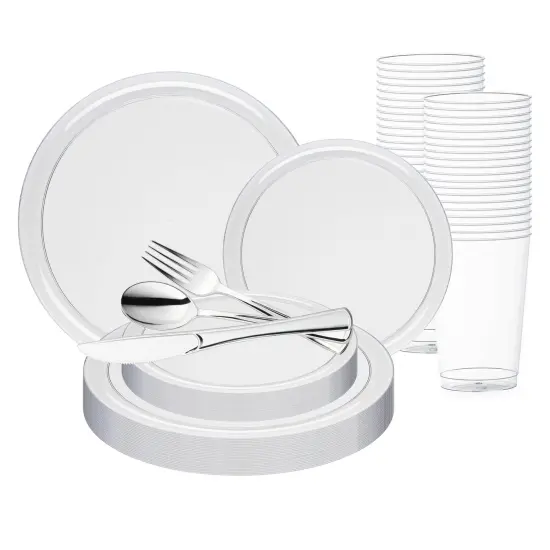 Clear Flat Round Disposable Plastic Wedding Value Set (20 Settings) {1}