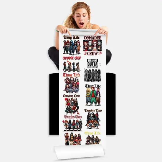 Female Thug Life Horror Movie DTF Transfer 22x60 Direct-to-Film Gang Sheets 11 Adult Prints Iron On Transfers {2}