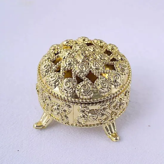 12 Metallic Gold 2.5 in Mini Round Candy Gift Boxes Vintage FAVOR HOLDERS Party {2}