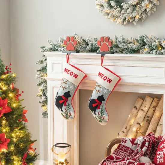 6.30"H Wooden/Metal Paw Stocking Holder Set of 2-"Paw" {2}