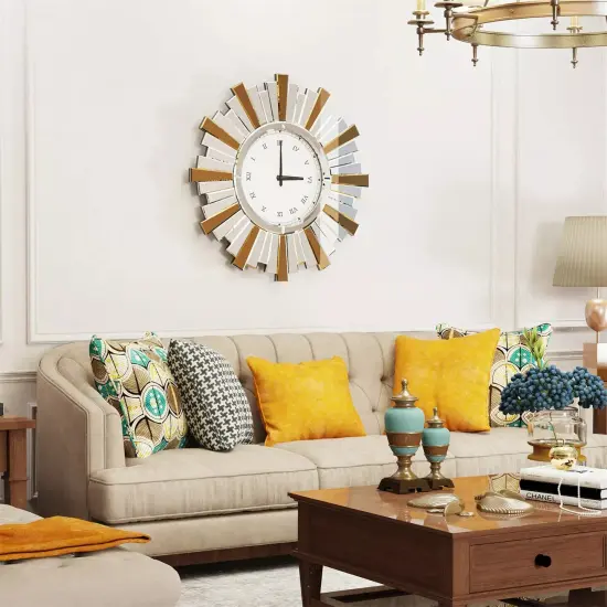 24 x 24 in Round Mirror Clock Glass Beveled Indoor Home Furniture Roman Numerals {1}