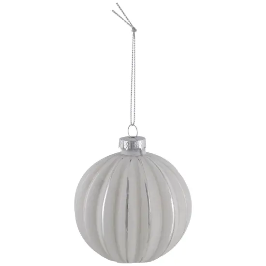 Northlight Striped Ball and Onion Glass Christmas Ornaments - 3" (80mm) - White and Silver- 4ct {6}