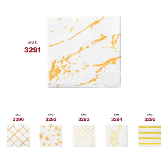 Durable White with Gold Marble Paper Beverage/Cocktail Napkins (600 Napkins) {6}