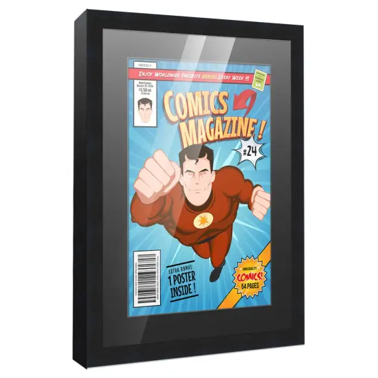 Comic Book Display Frame for Golden Age Comics Published Between 1938 and 1956 - Black Wood Comic Frame With Black Mat for 7.75x10.5 Comic, 18 Frame Sizes {2}