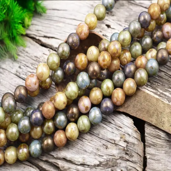 *25* 8mm Gemtone Picasso Round Druk Beads {1}