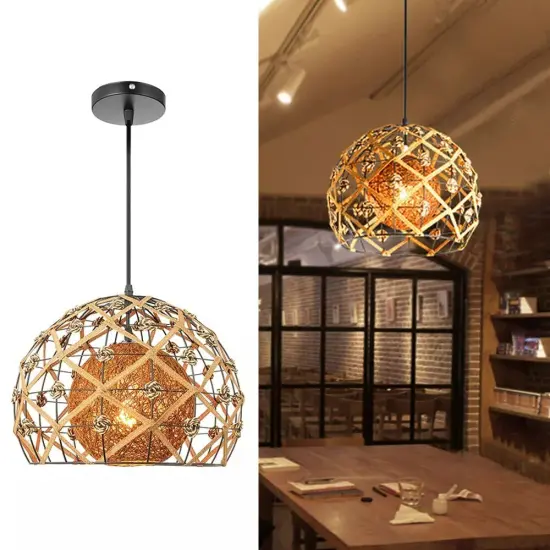 Vintage Style Natural Rattan Shade Ceiling Light Fixture Hanging Pendant Lamp {3}