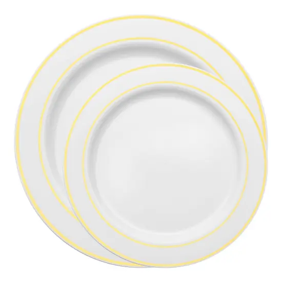 White with Gold Edge Rim Plastic Dinnerware Value Set (120 Guests) {2}