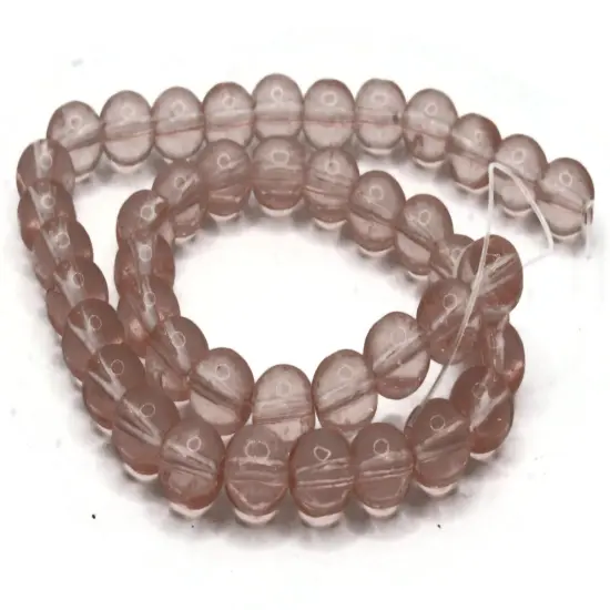 42 8mm Clear Pink Glass Round Beads {1}