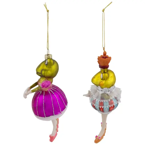 Northlight Royal Ballerina Frogs Glass Christmas Ornaments- 6" - Multicolor - Set of 2 {5}