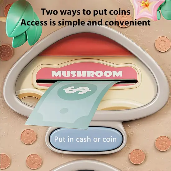 Kitcheniva Kids Cartoon Mushroom House Piggy Bank Key Lock Saving Cash Coin Money Can Toy Pink {6}