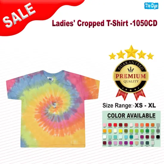 Tie Dye&reg; Ladies Cropped T Shirt NEON RAINBOW {2}