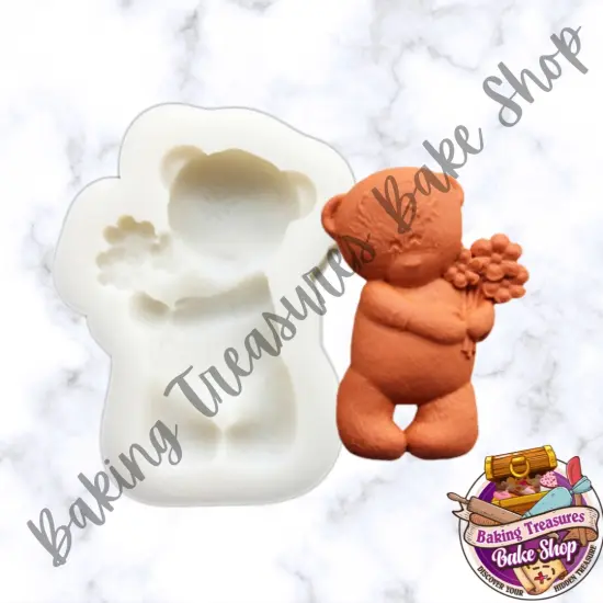 Teddy bear with flowers Silicone Mold {1}