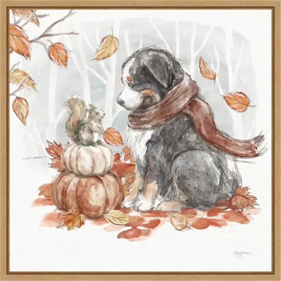 Autumn Dogs III by Mary Urban Framed Canvas Wall Art {1}