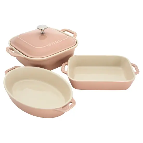 Staub Ceramic 4-pc Baking Pans Set, Casserole Dish with Lid, Brownie Pan, Pastel {3}